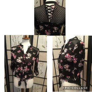 No Boundaries Floral Top With Mesh Yoke